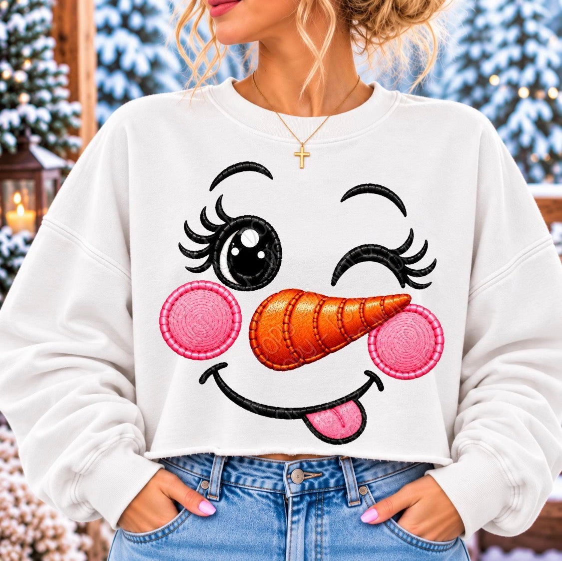 Winking Snowman Face (Faux Embroidery)