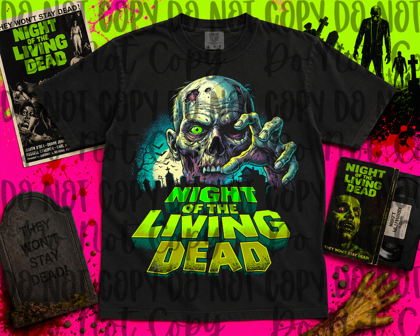 Night of the Living Dead Neon blk tee