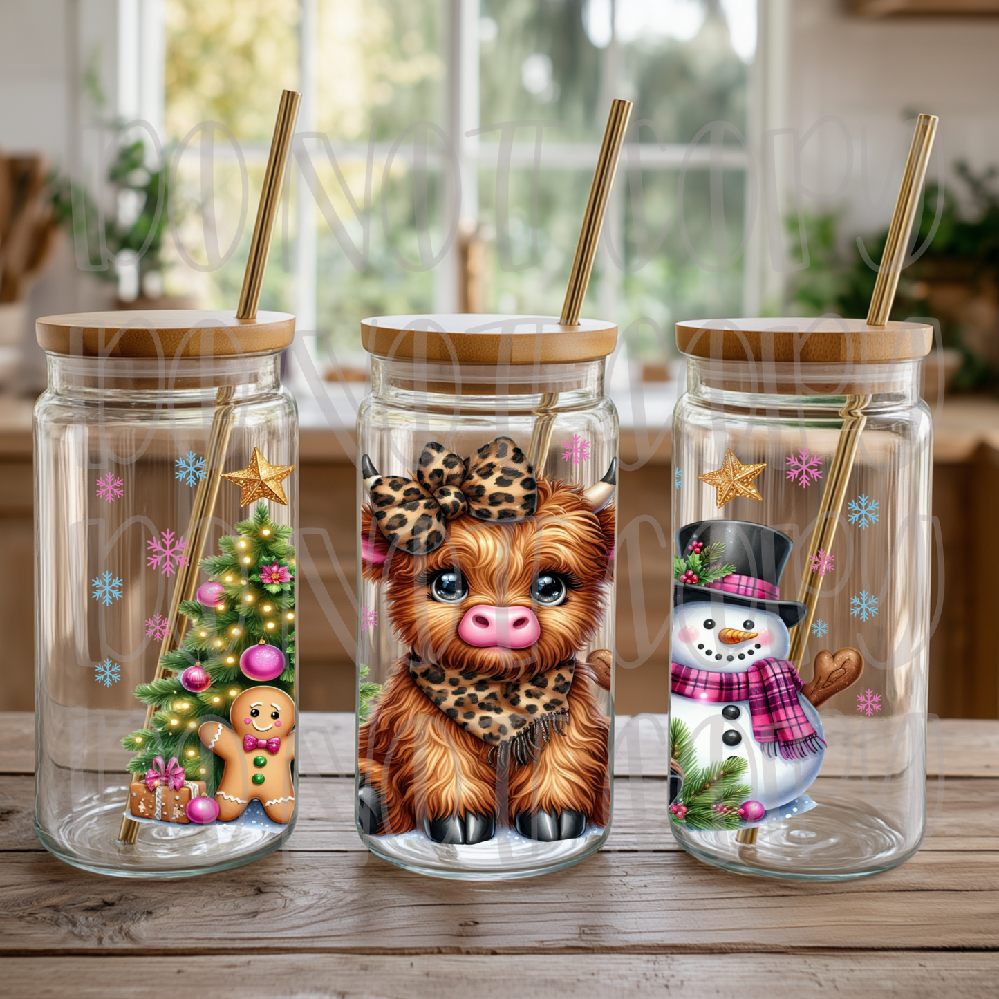 Leopard Highland Cow Christmas Trio