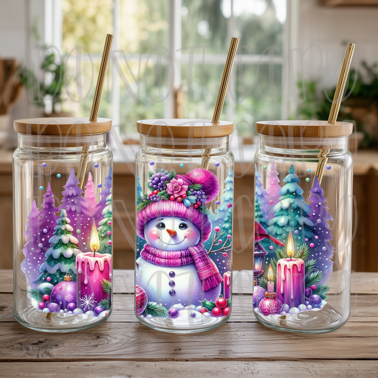 Purple Christmas Snowman Scene