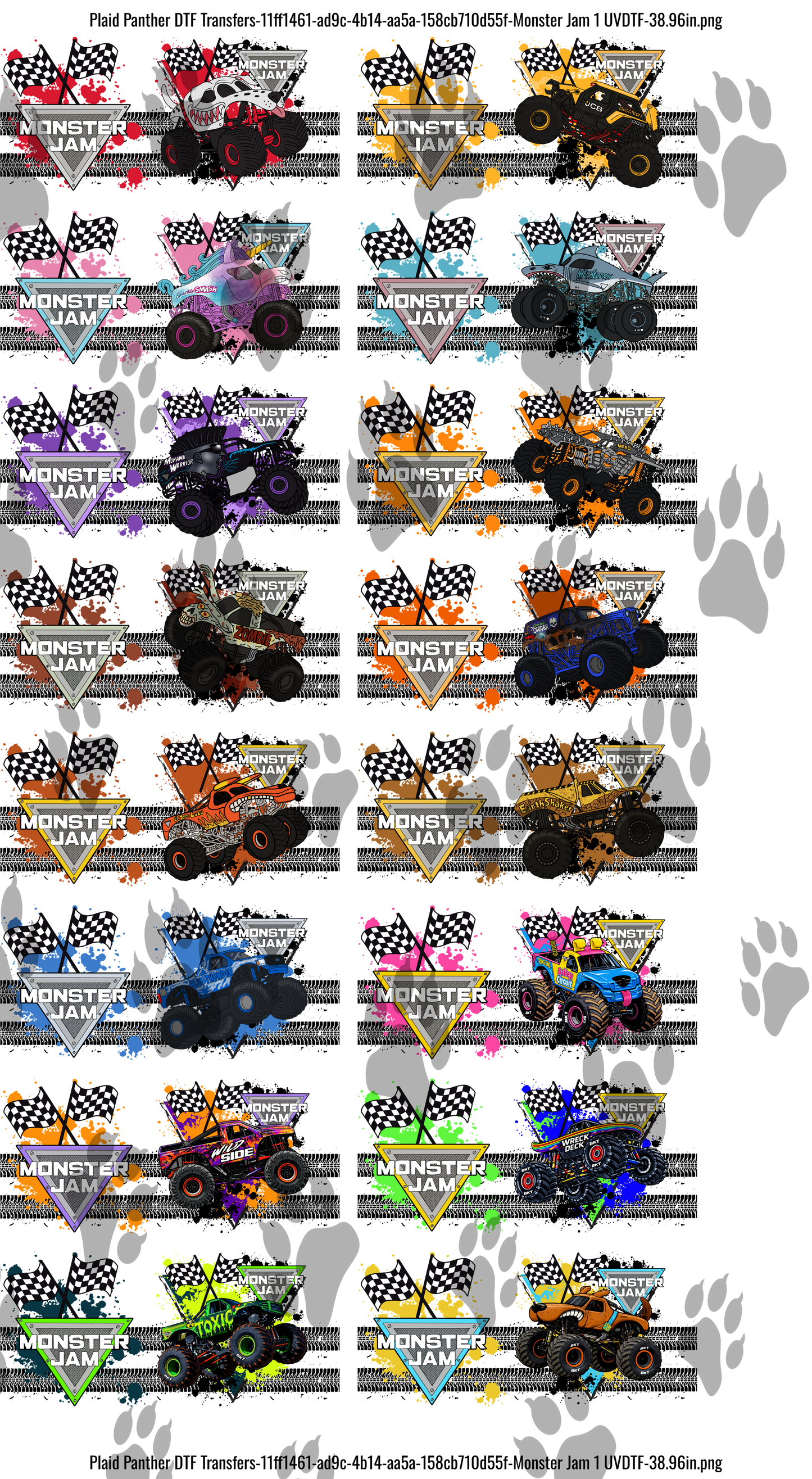 Monster Jam themed uv gangsheet 2