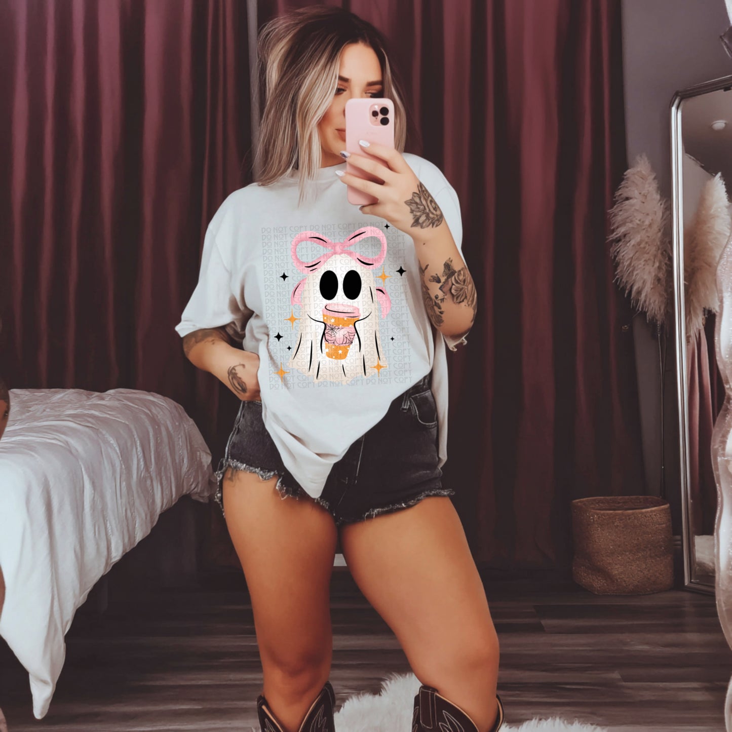 Pink Bow Ghost with Pumpkin Cup