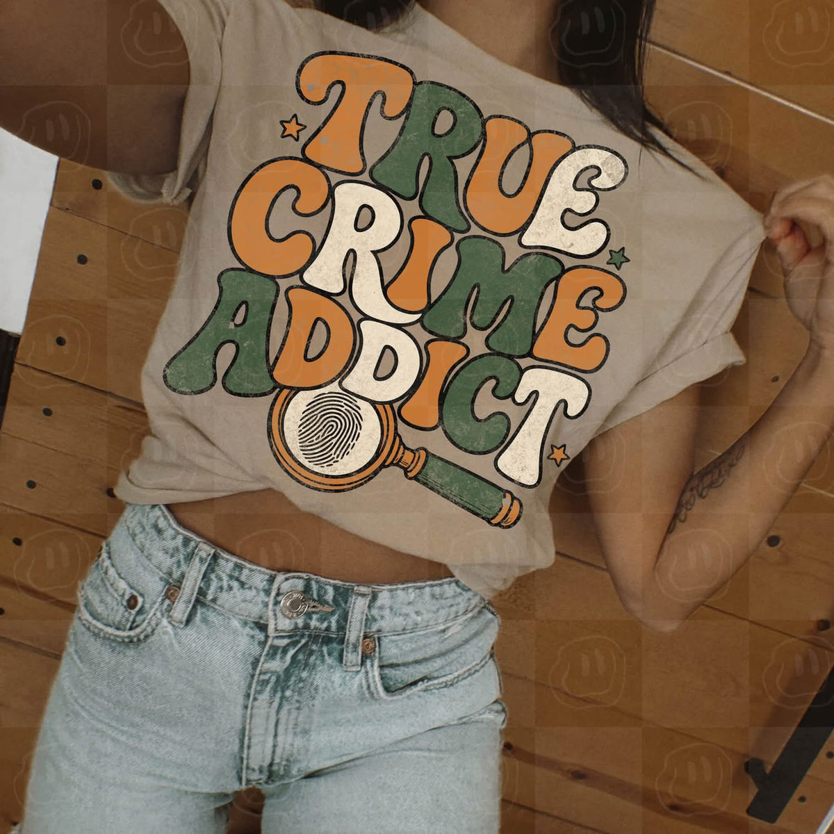 True Crime Addict Retro DTF transfer