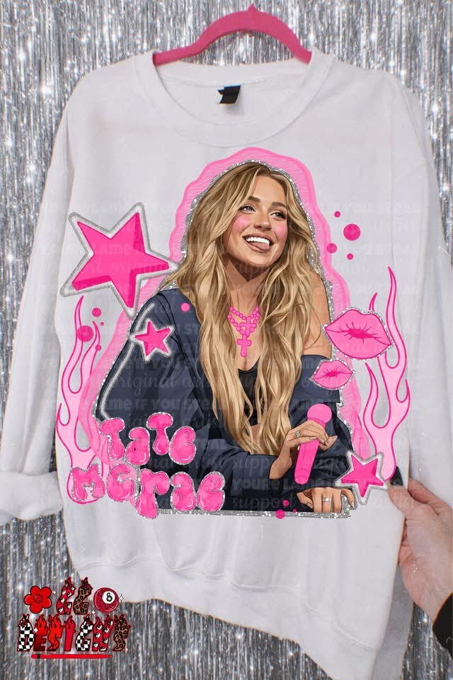 Smiling Blonde Singer With Pink Stars