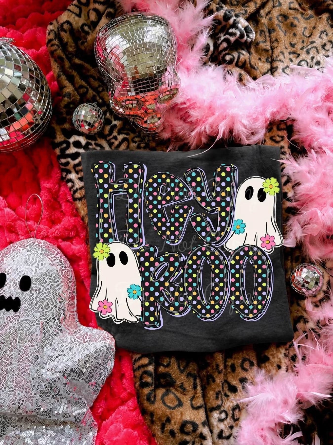 Hey Boo Floral Ghosts Blk Tee
