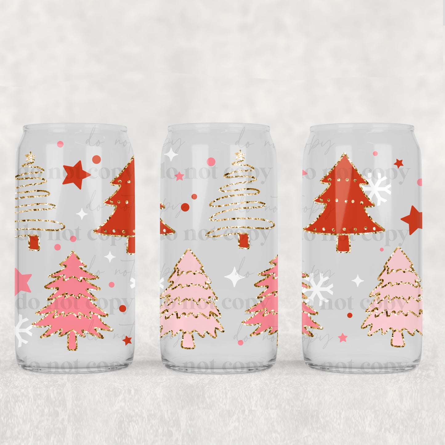Pink and Gold Christmas Trees 16oz