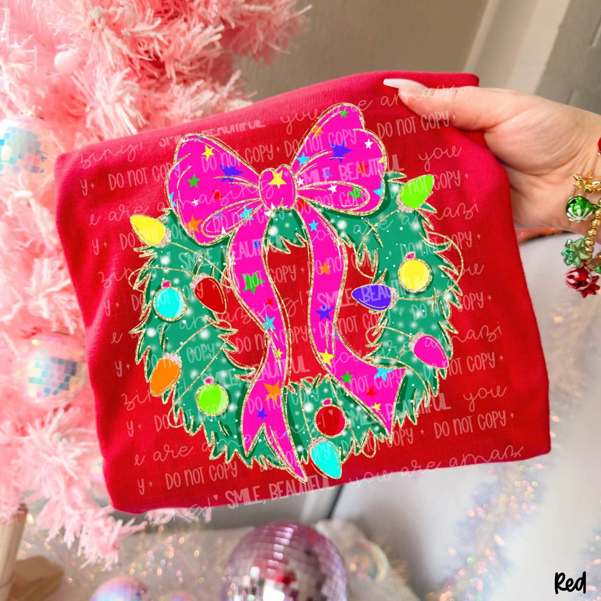 Neon Bow Christmas Wreath