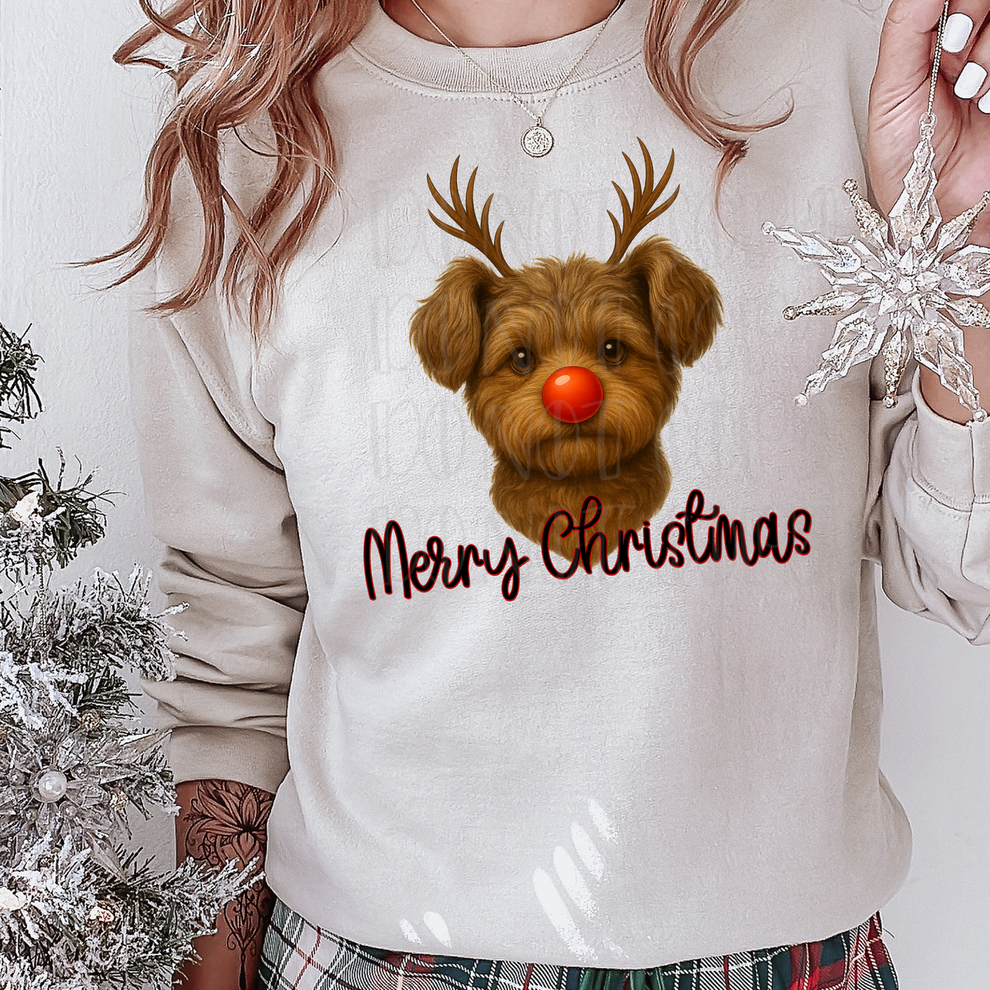 Brown Doodle Reindeer Merry Christmas
