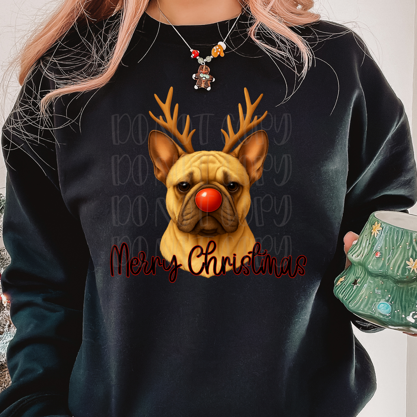 Frenchie Reindeer Merry Christmas