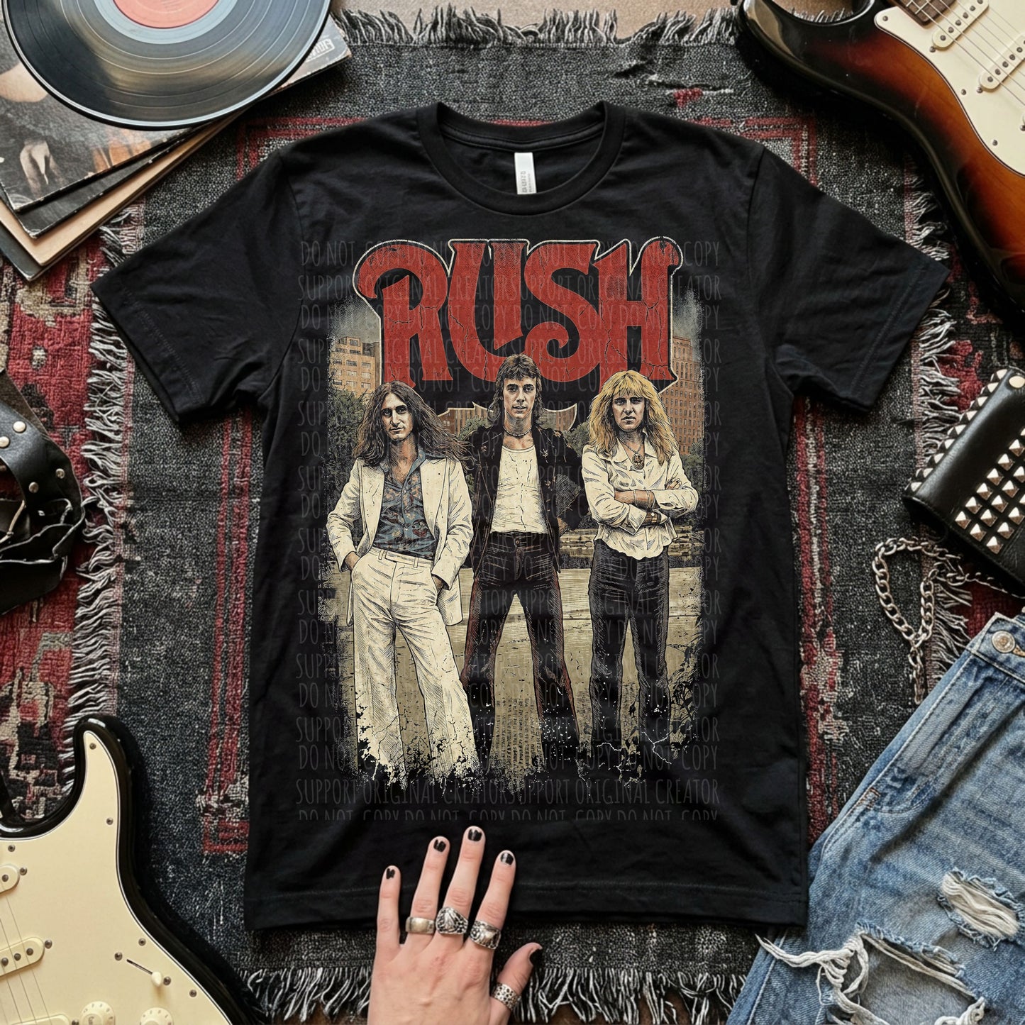 Rush Vintage Band Photo Blk Tee
