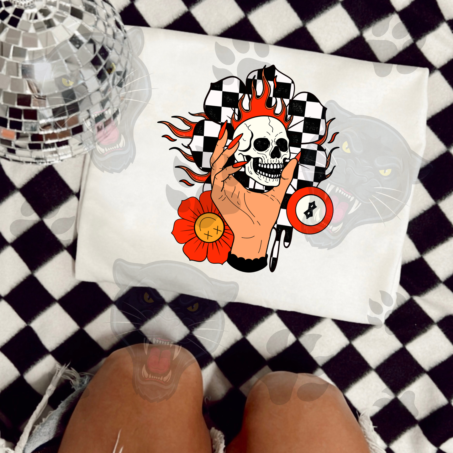 Flame Skull Checker Hand