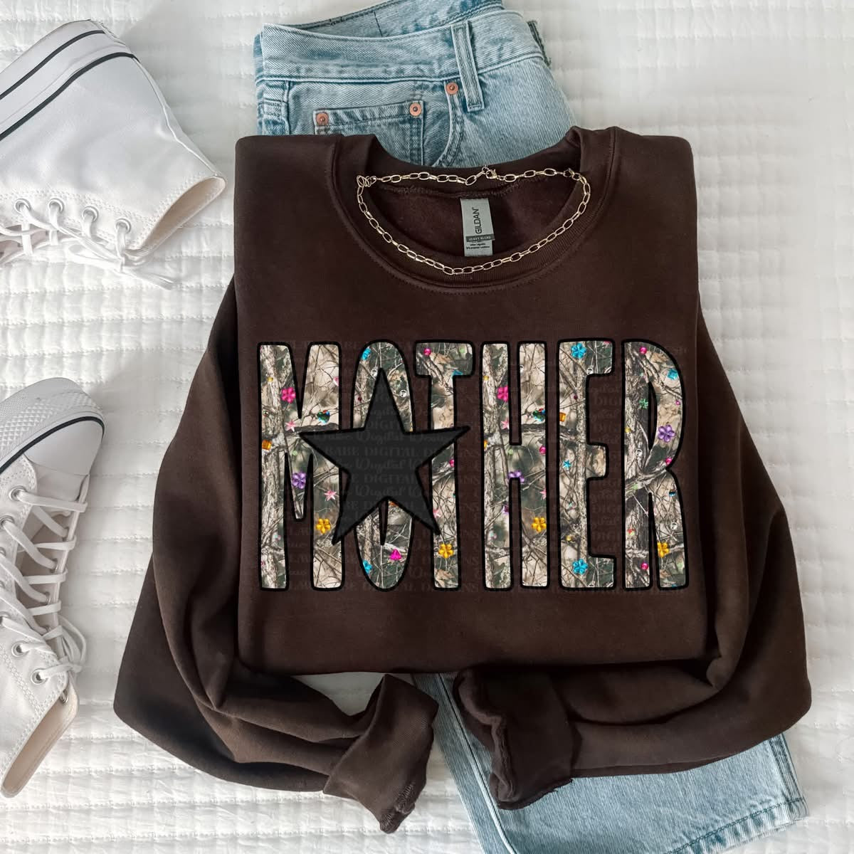 Mother - Jeweled Camo Black Star DTF transfer