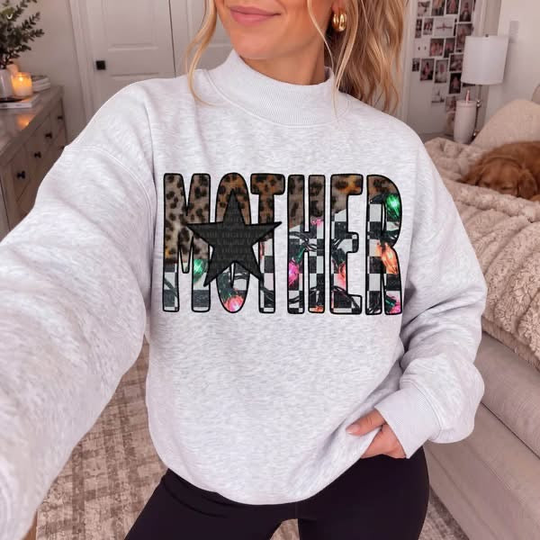 Mother - Leopard Checkered Christmas Lights Star DTF transfer