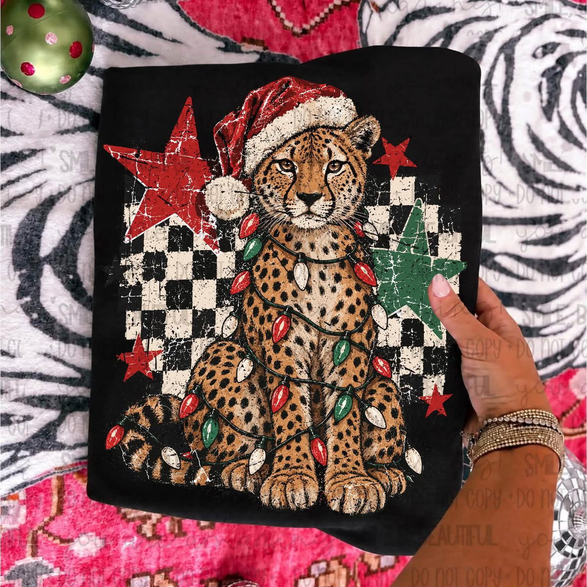 Christmas Cheetah Checkered Lights