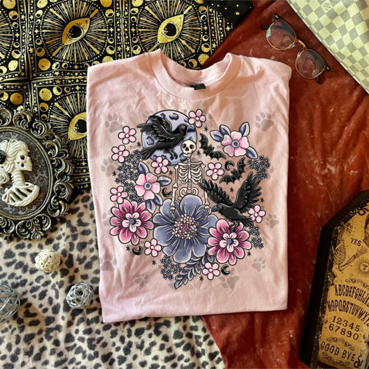 Skeleton Ravens Floral Moon DTF transfer