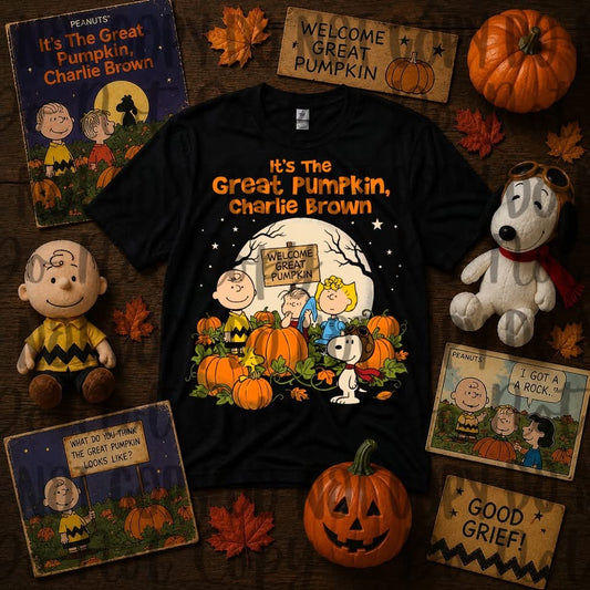 It's The Great Pumpkin, Charlie Brown BLK Tee DTF Transfer