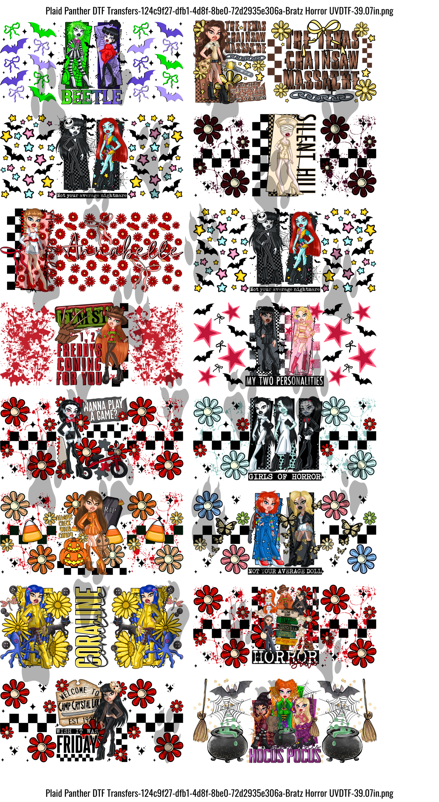 Horror Dolls themed uv gangsheet