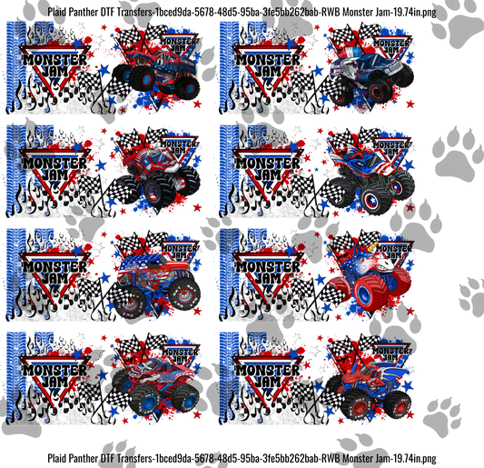 Red White Blue Monster Jam UVDTF Gangsheet