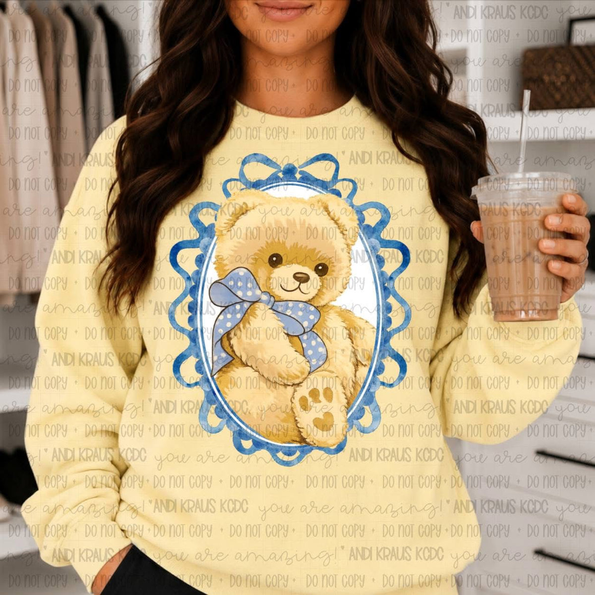 Teddy Bear Blue Bow Frame
