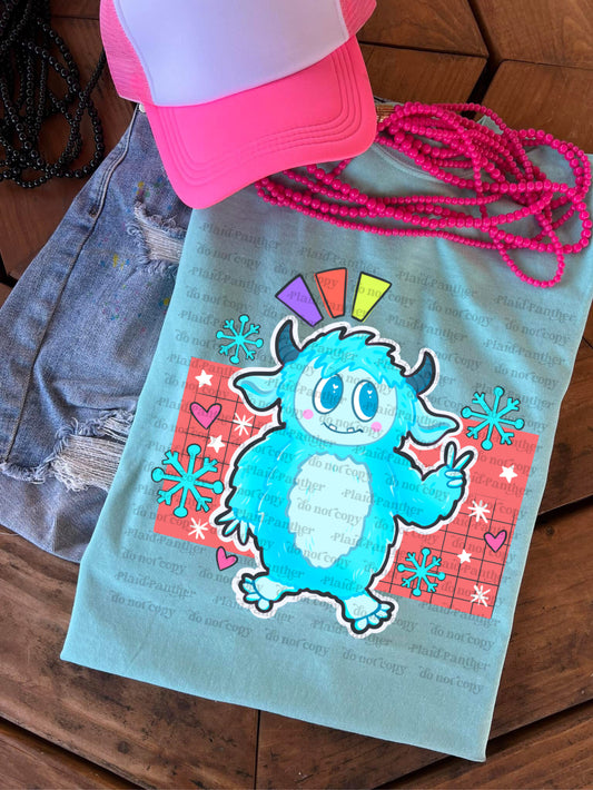 Bright Blue Fuzzy Monster Doll