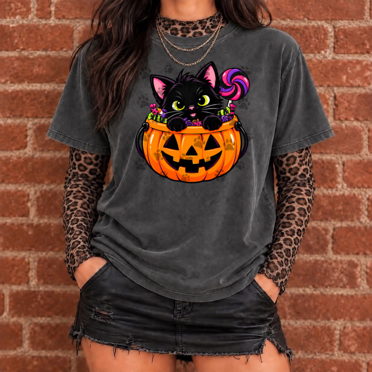 Black Cat Jack-O-Lantern Lollipop DTF transfer