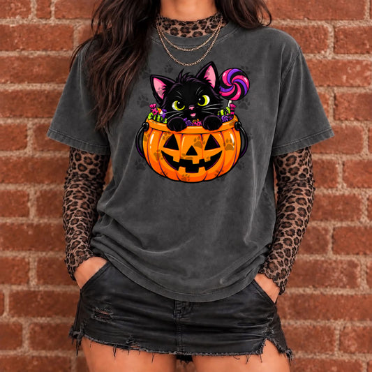 Black Cat Jack-O-Lantern Lollipop DTF transfer