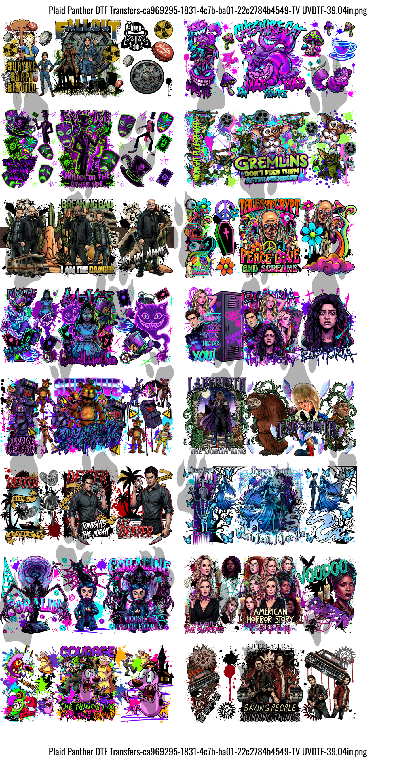 TV themed uv gangsheet