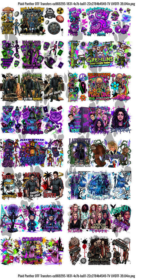 TV themed uv gangsheet