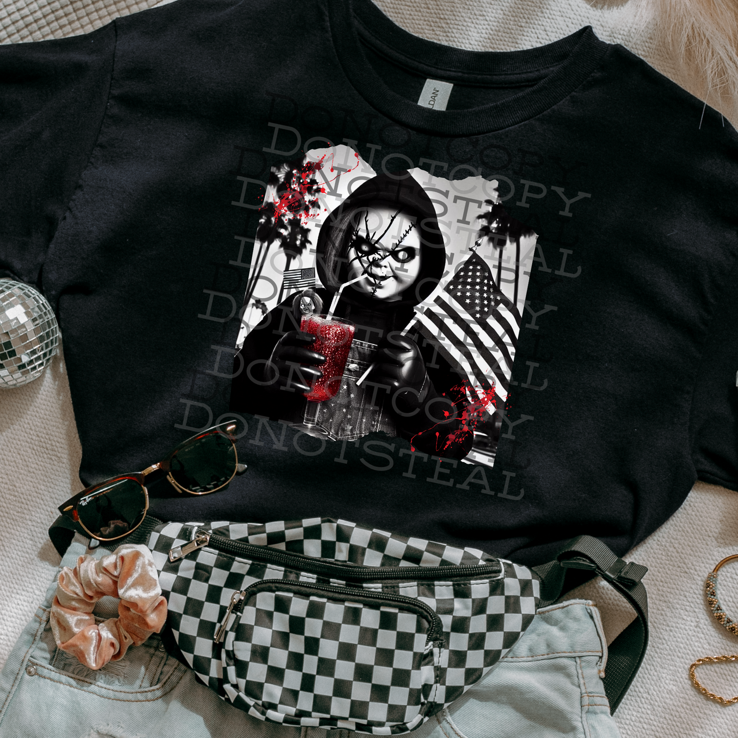 Chucky with an hourglass