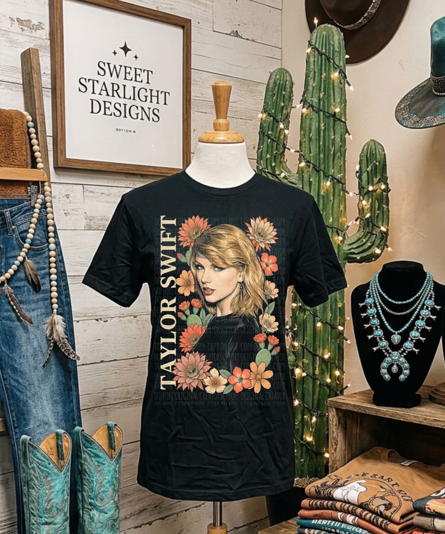 T Swift Floral*blk tee*