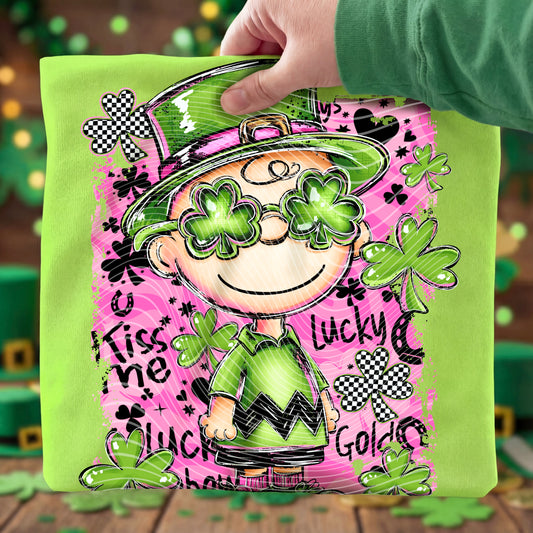 Lucky Clover Cartoon Character Tee Pink