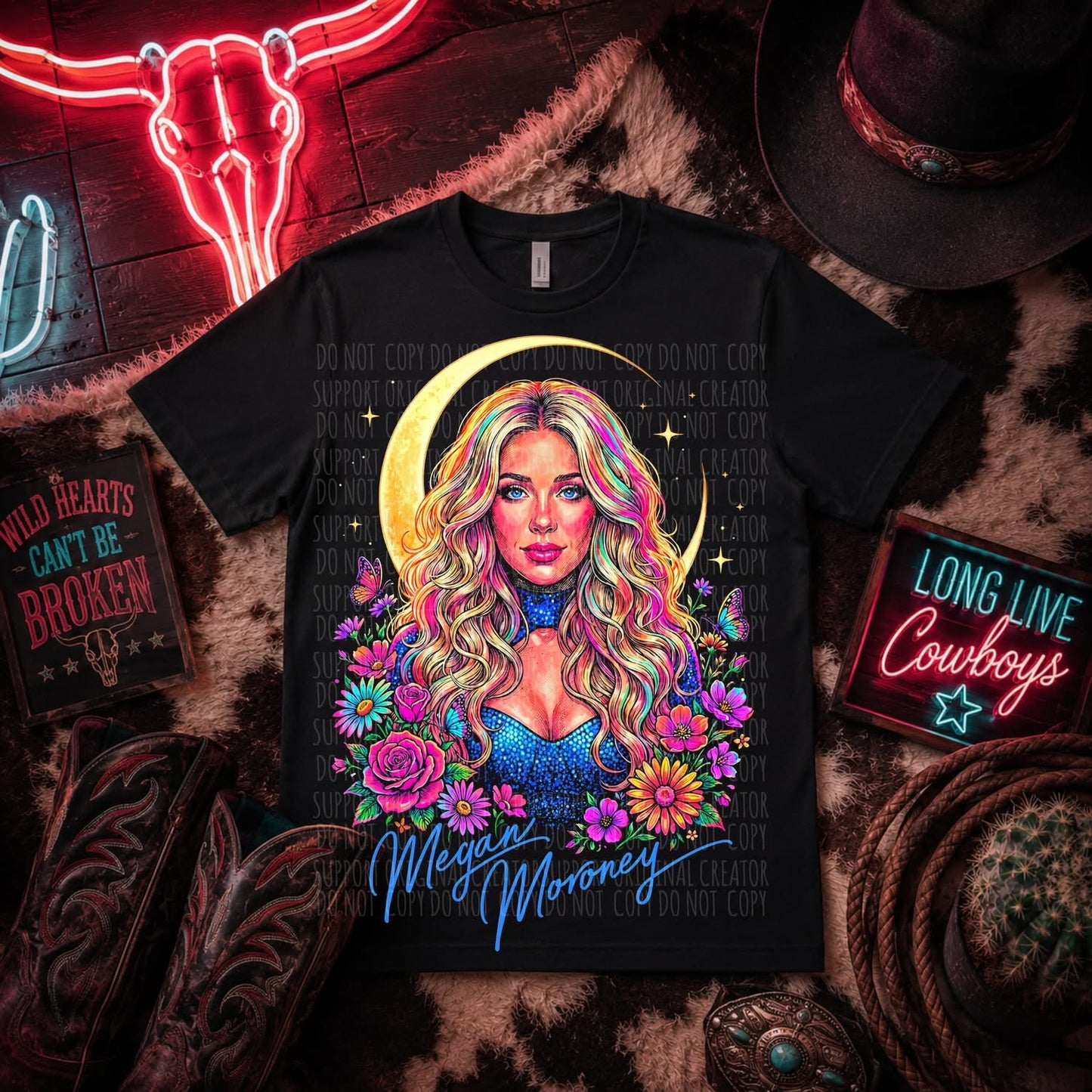 Neon Megan Black Tee