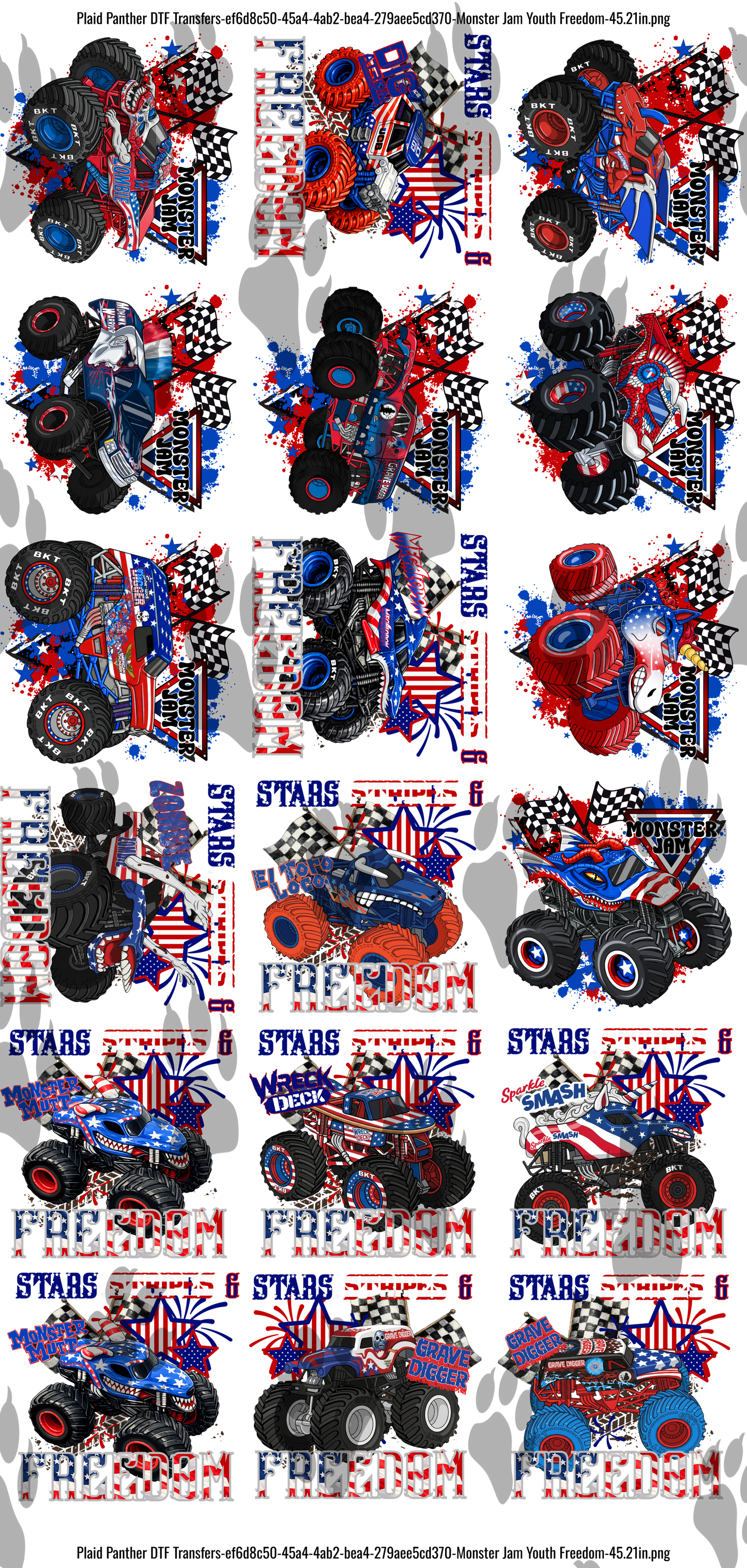 Youth RWB monster jam gangsheet