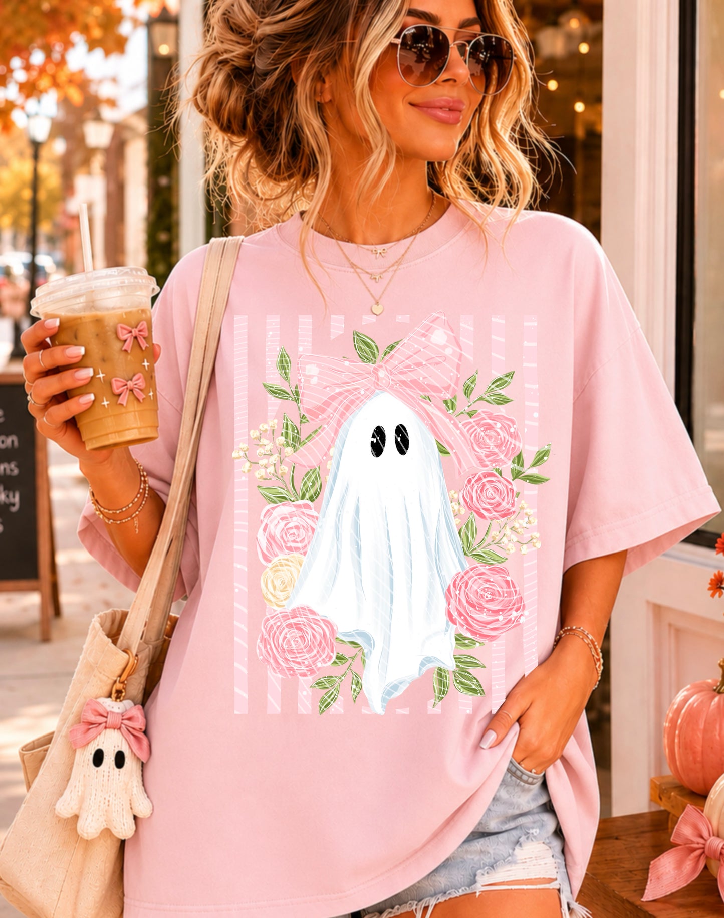 Floral Ghost Pink Bow