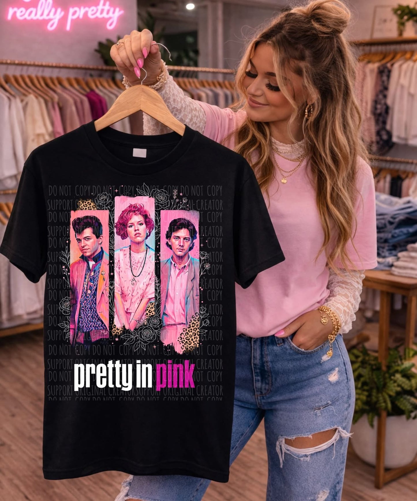 Pretty in Pink Blk Tee