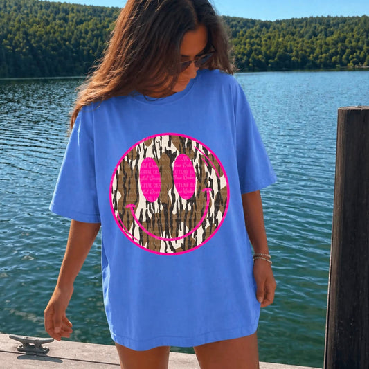 Smiley - Camo Pink Outline
