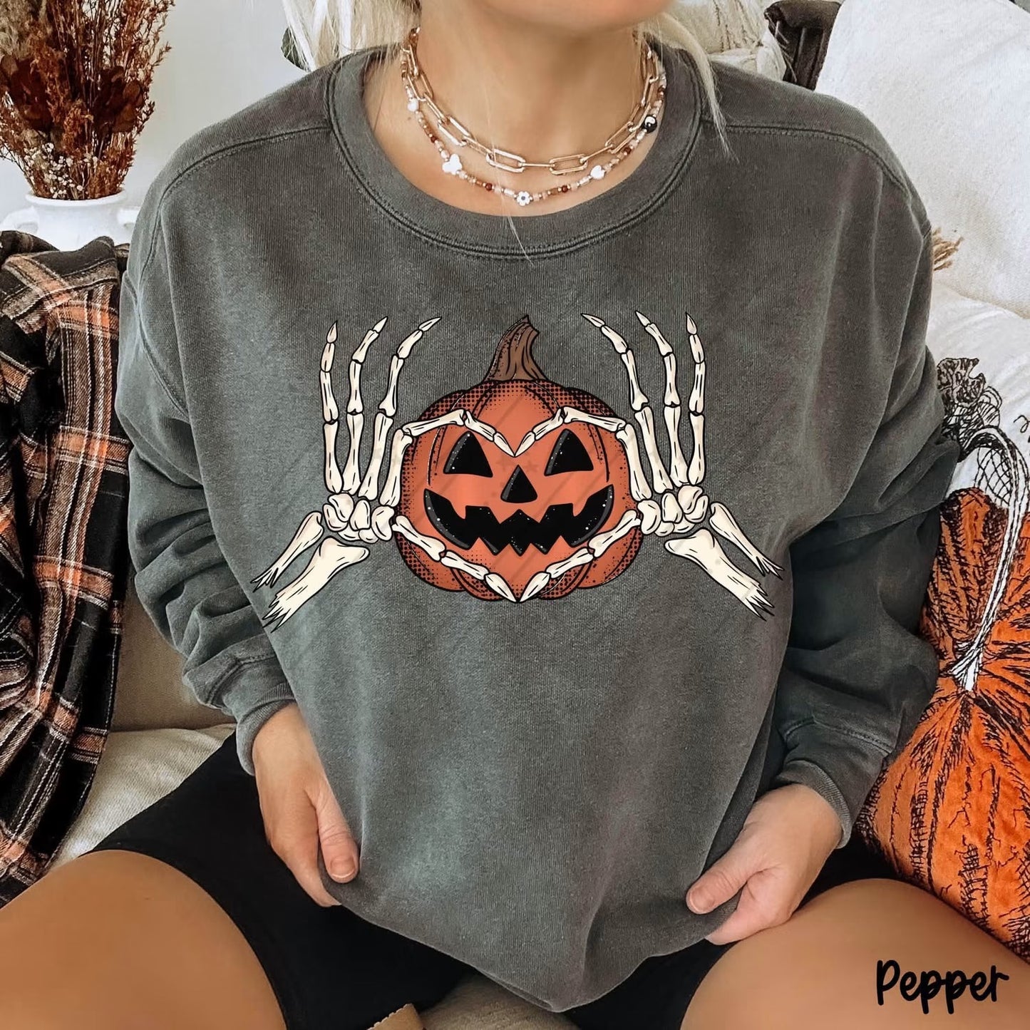 Skeleton Hands Heart Pumpkin