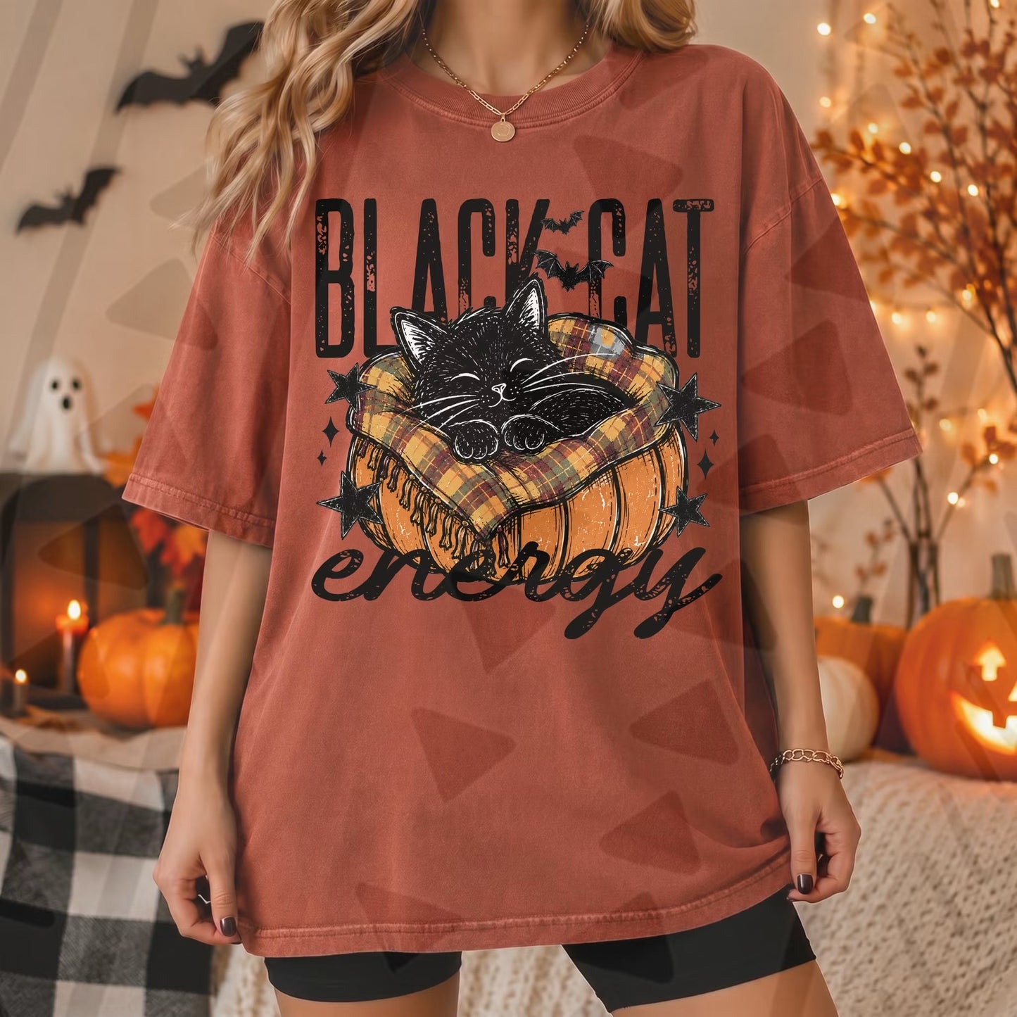 Black Cat Energy Pumpkin DTF
