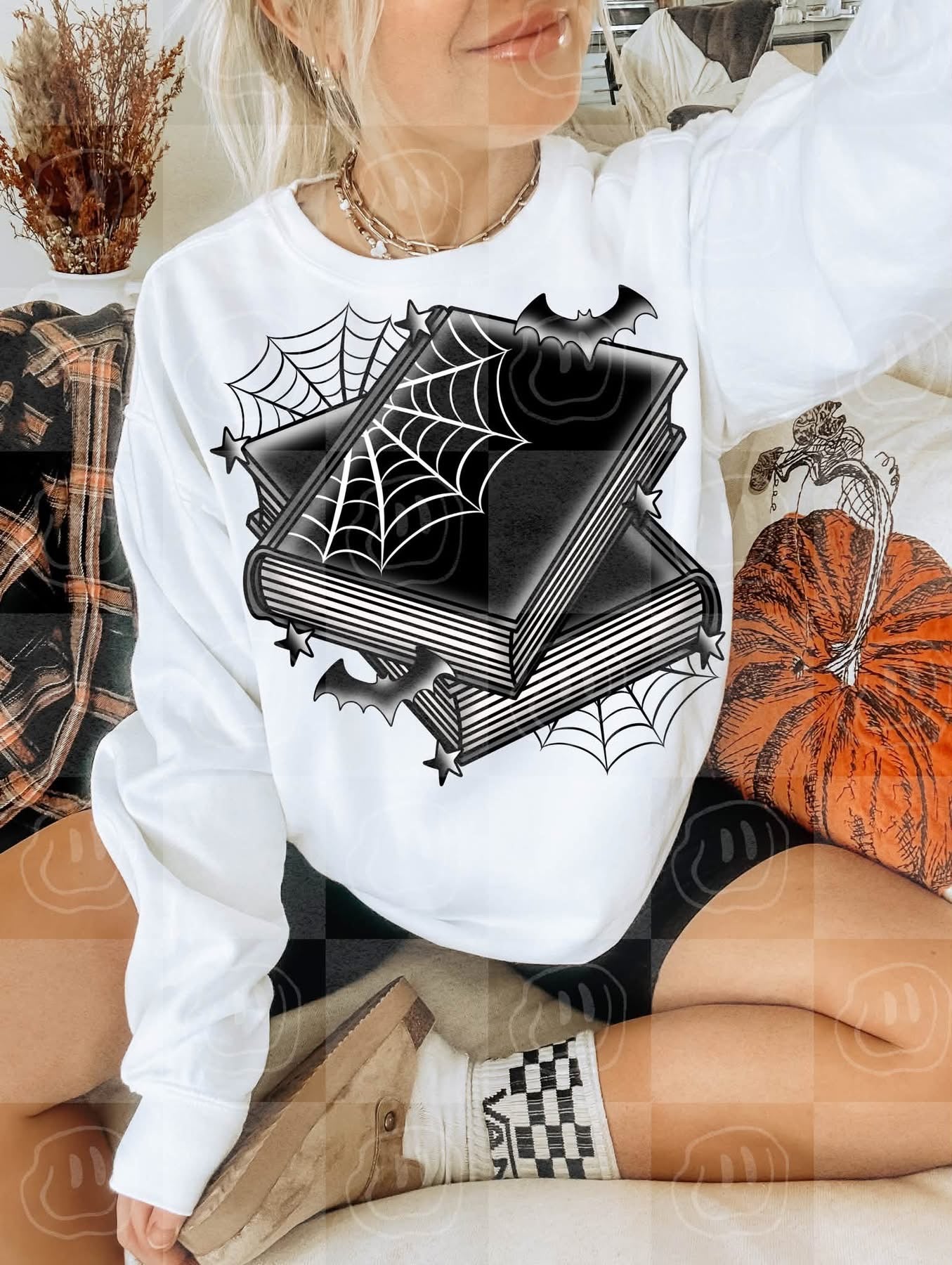 Spooky Book Stack Spiderweb