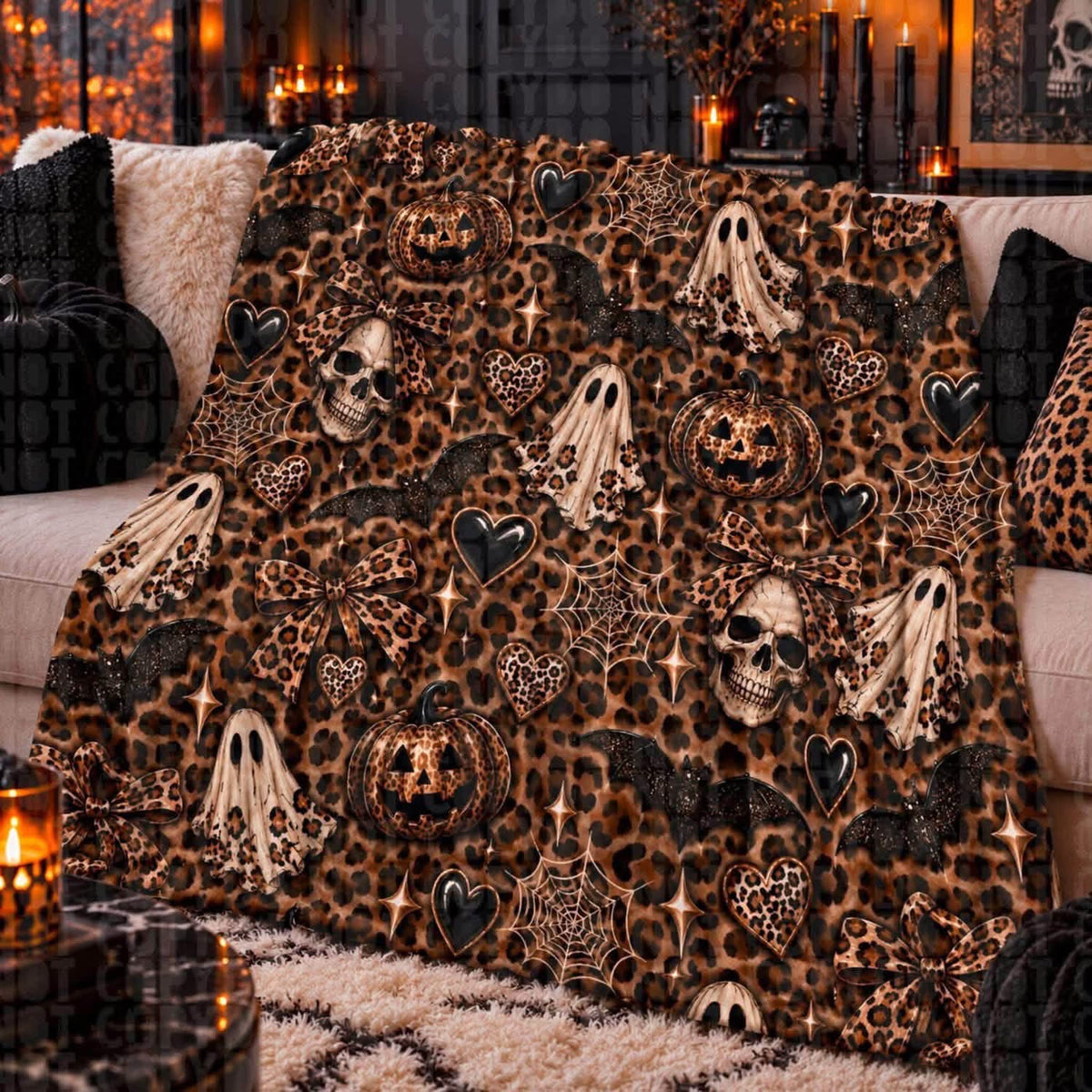 Leopard Ghost Skull Halloween Blanket