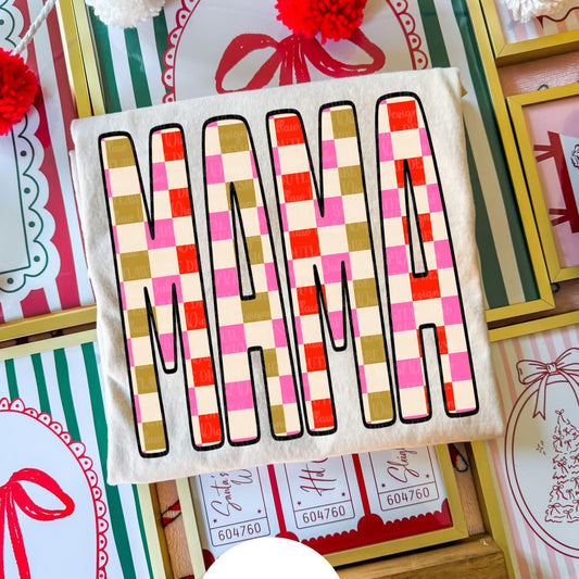 Mama Pink Gold Checkered DTF transfer