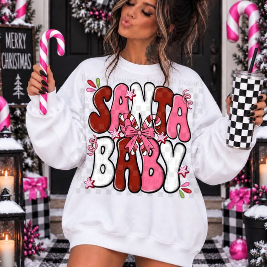 Santa Baby Pink Bow DTF transfer