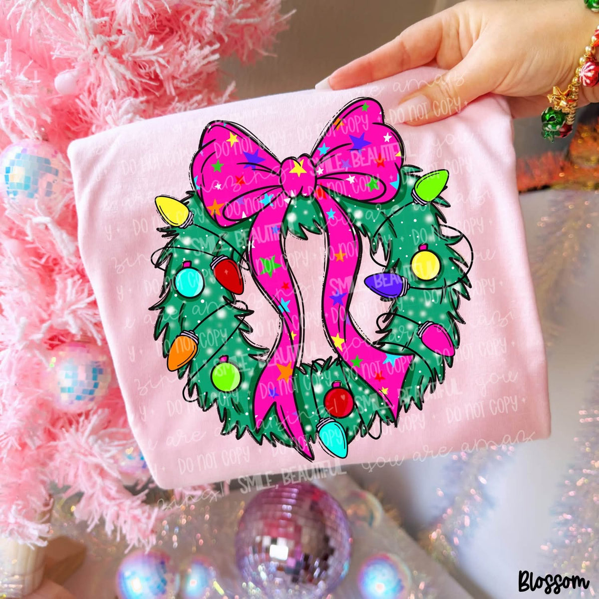 Neon Bow Christmas Wreath