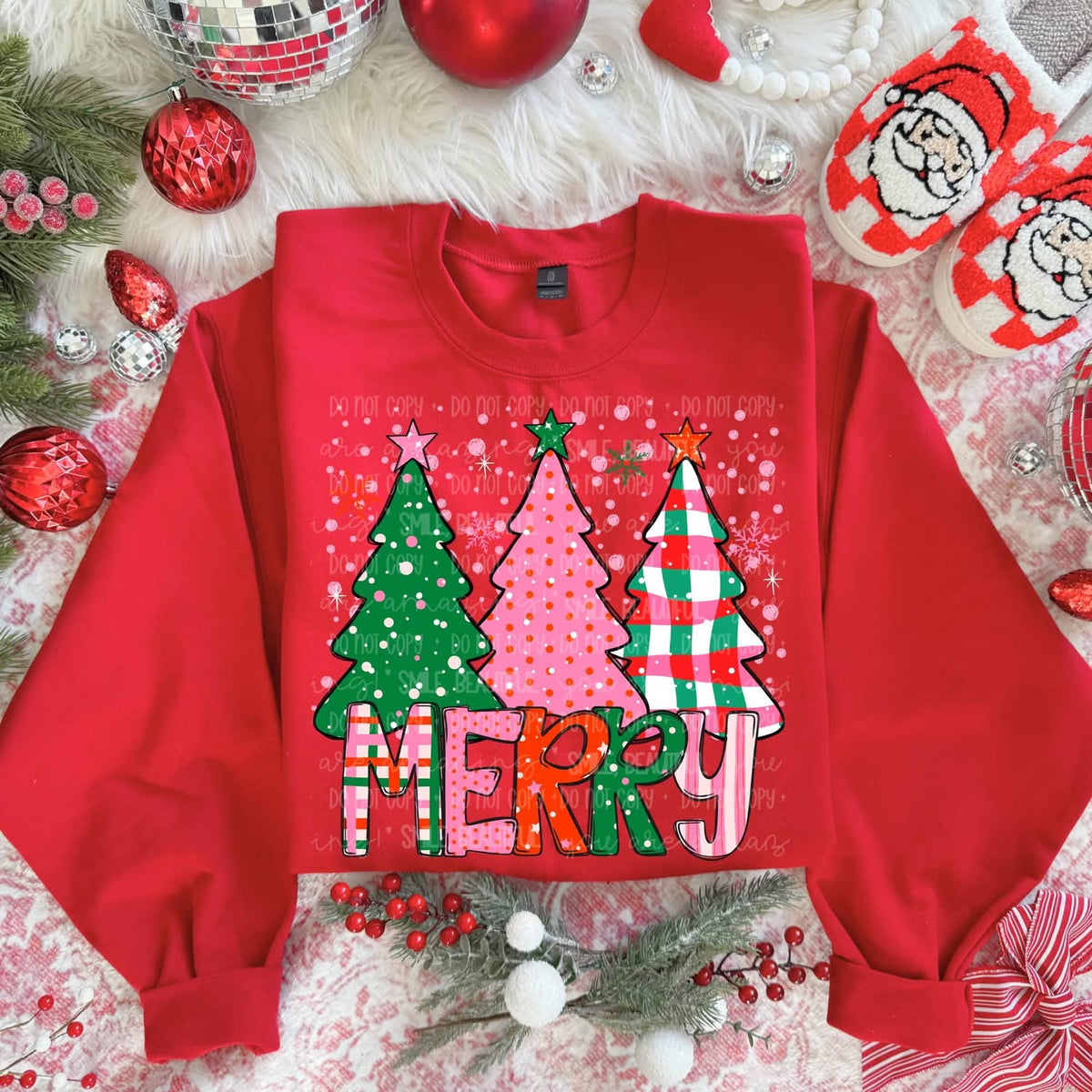 Merry Pink Plaid Christmas Trees