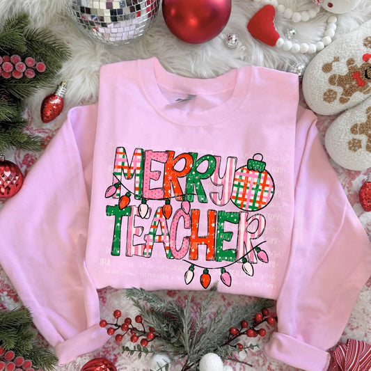 Merry Teacher Plaid Lights