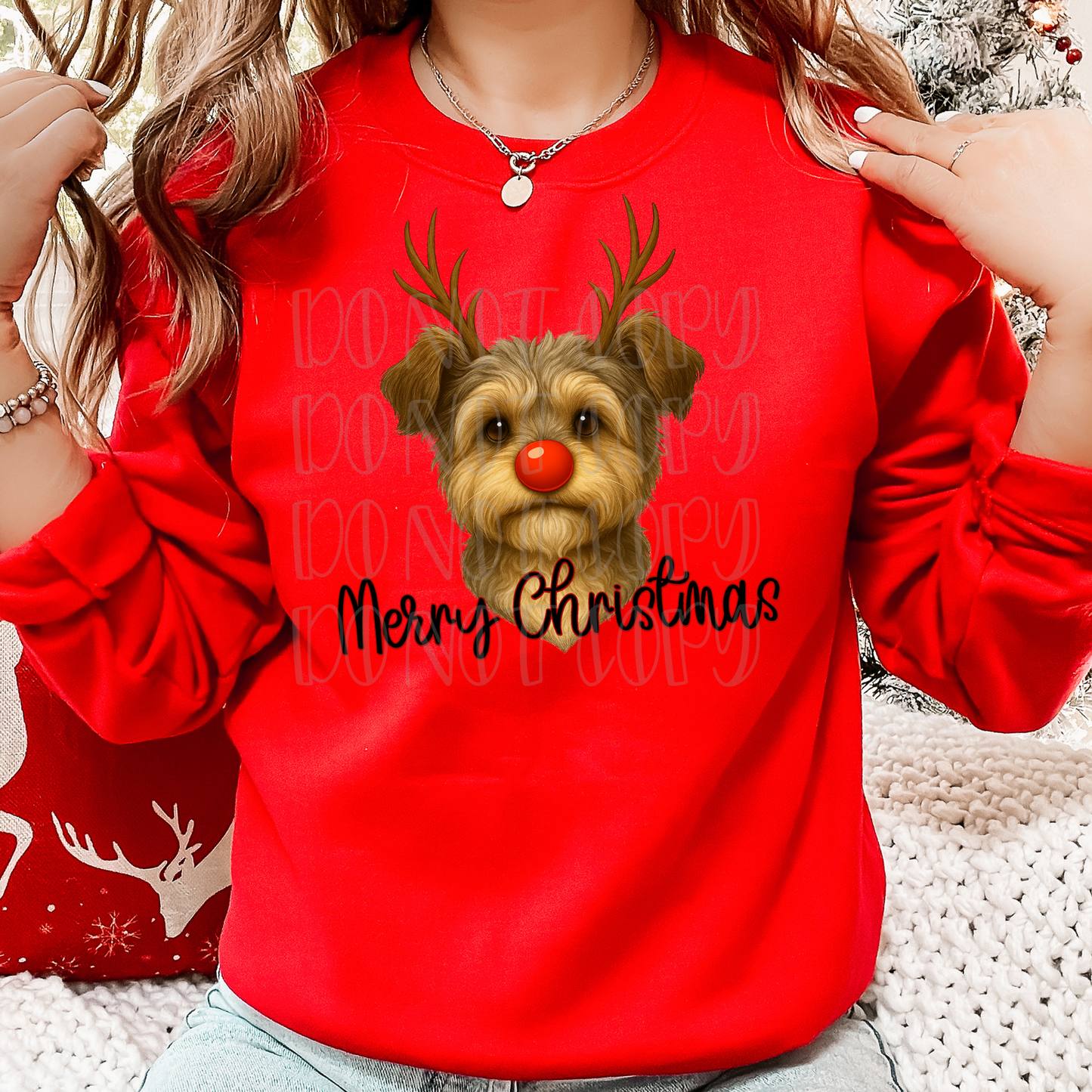 Yorkie Reindeer Merry Christmas