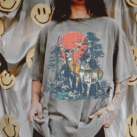 Deer Pair Under Red Moon