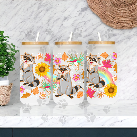 Raccoon Rainbow Sunflower Cup Wrap UV DTF