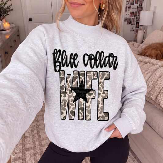 Blue Collar Wife Camo Star DTF transfer