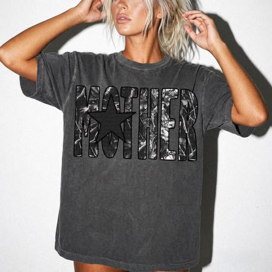 Mother - Black Grey Camo Star DTF transfer